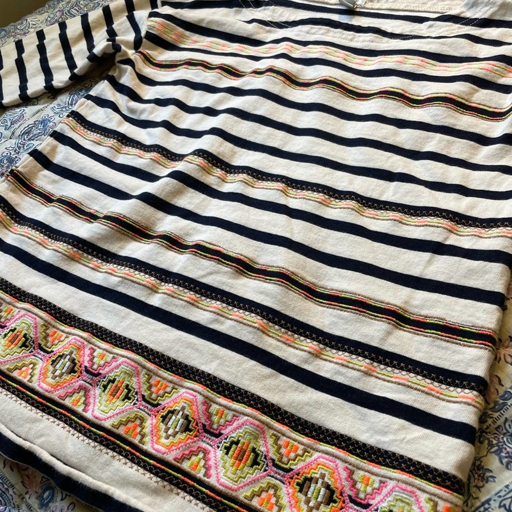 J. Crew Neon Embroidery Striped Top